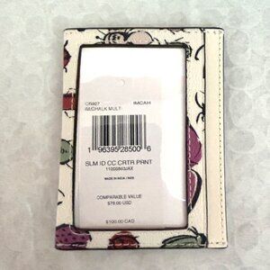 NWT COACH Slim ID Card Case w/ Creature Print Leather Gold/Chalk Multi, CR927